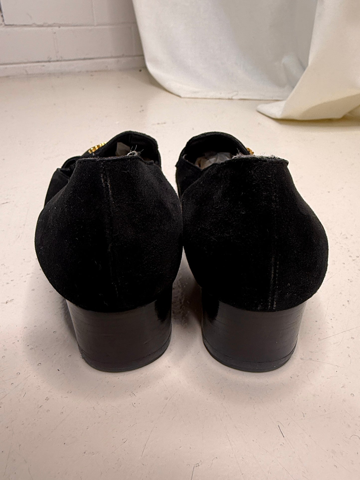 Moschino Black Suede Loafers with Gold Logo – Size 36.5