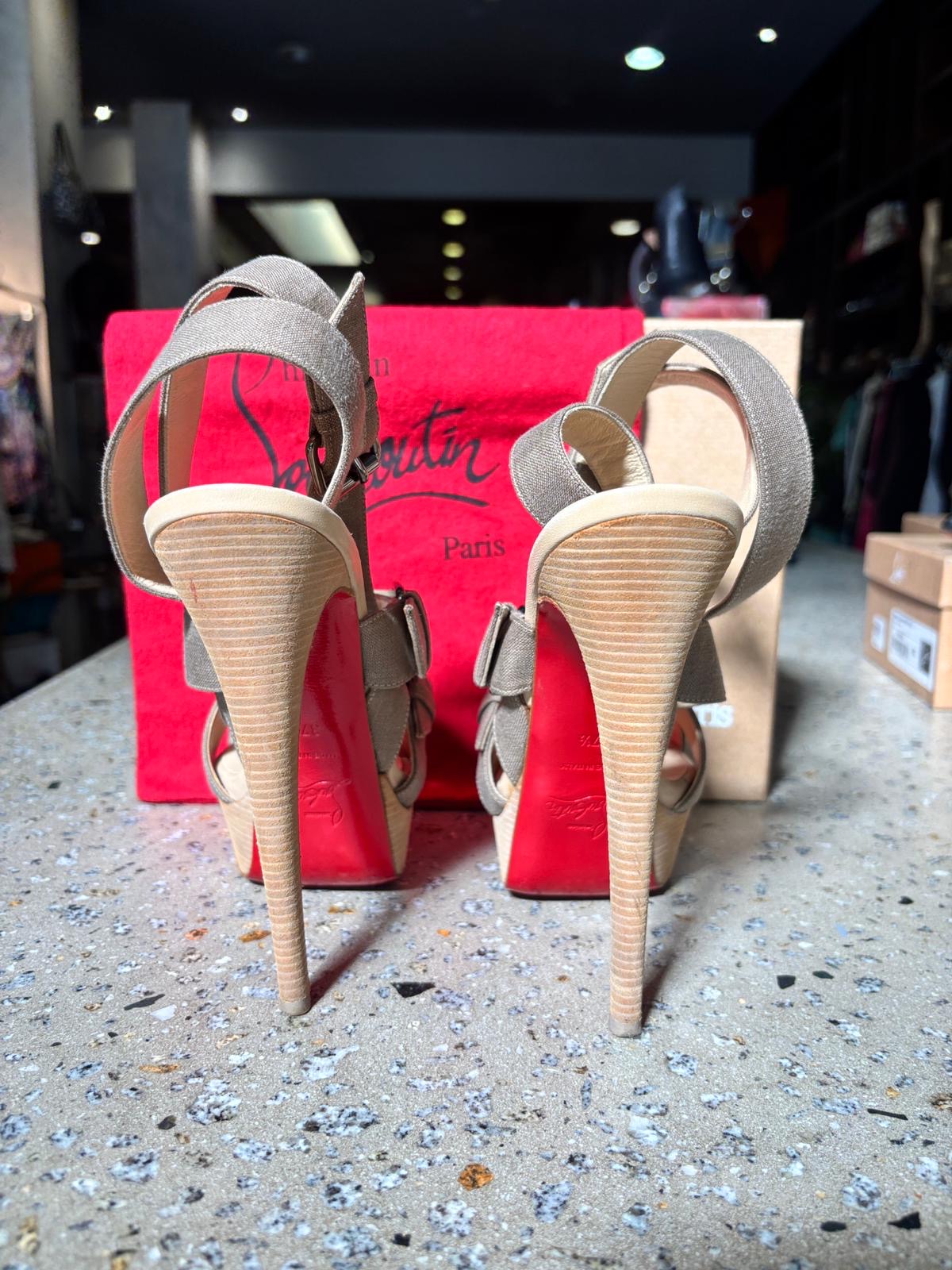 Christian Louboutin Toutenkaboucle 150 Sandals – Taupe – Size 37.5