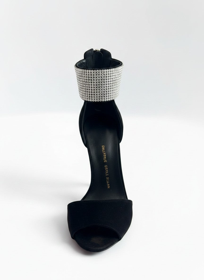 Giuseppe Zanotti Crystal Cuff Sandal in Black Suede - 39.5