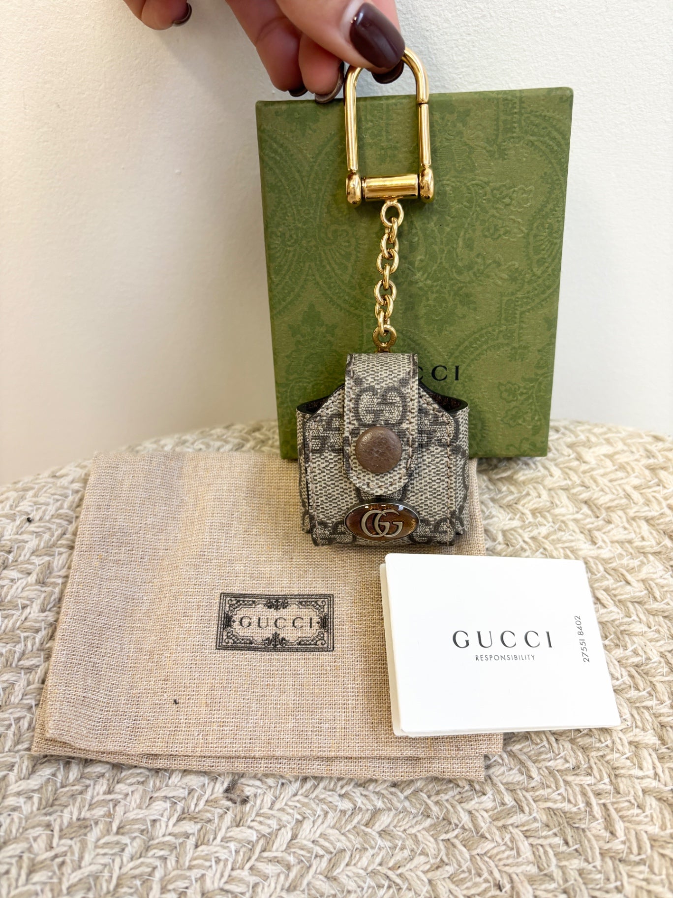 Gucci Ophidia GG Supreme AirPods Case Keychain