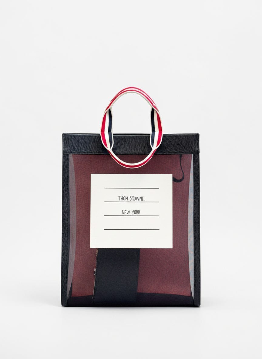 Thom Browne Mesh Tote with Leather Pouch — Navy
