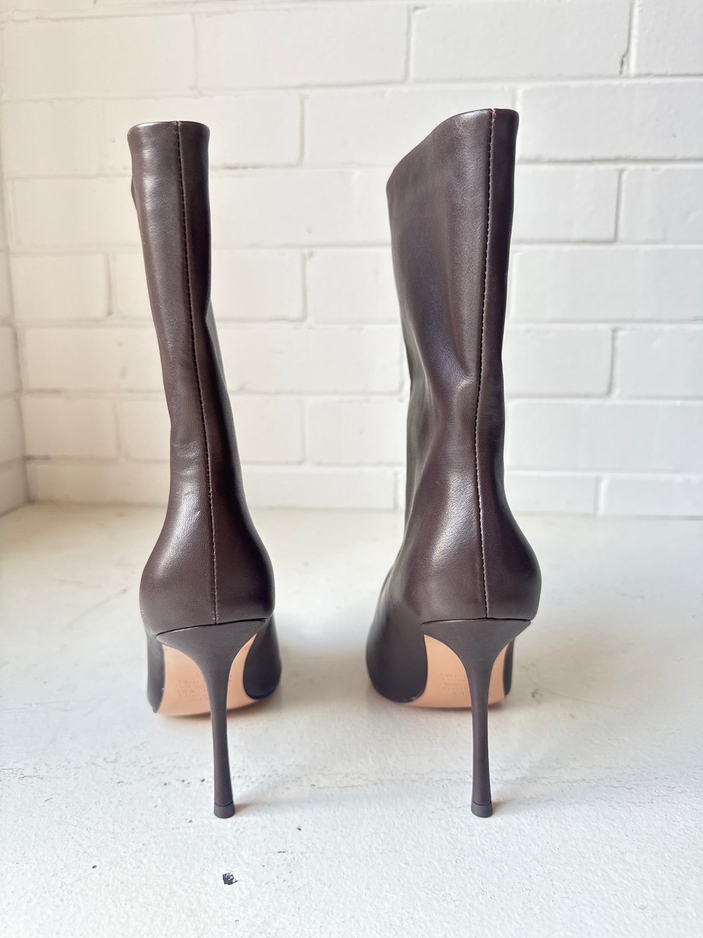 Alias Mae Brown Leather Pointed Toe Boots – Stiletto Heel Ankle/Mid-Calf Boots- Size 36