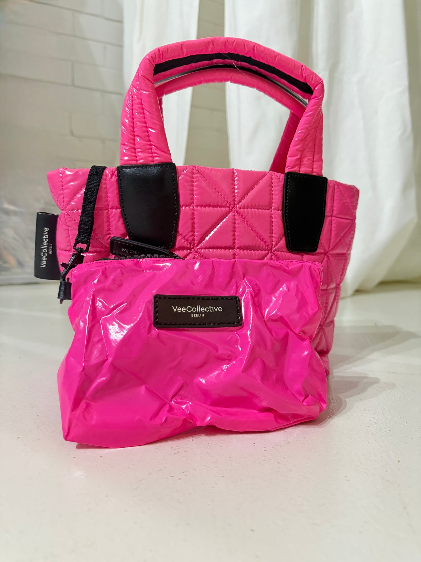 Vee Collective Quilted Tote Bag – Hot Pink Nylon, Excellent Condition