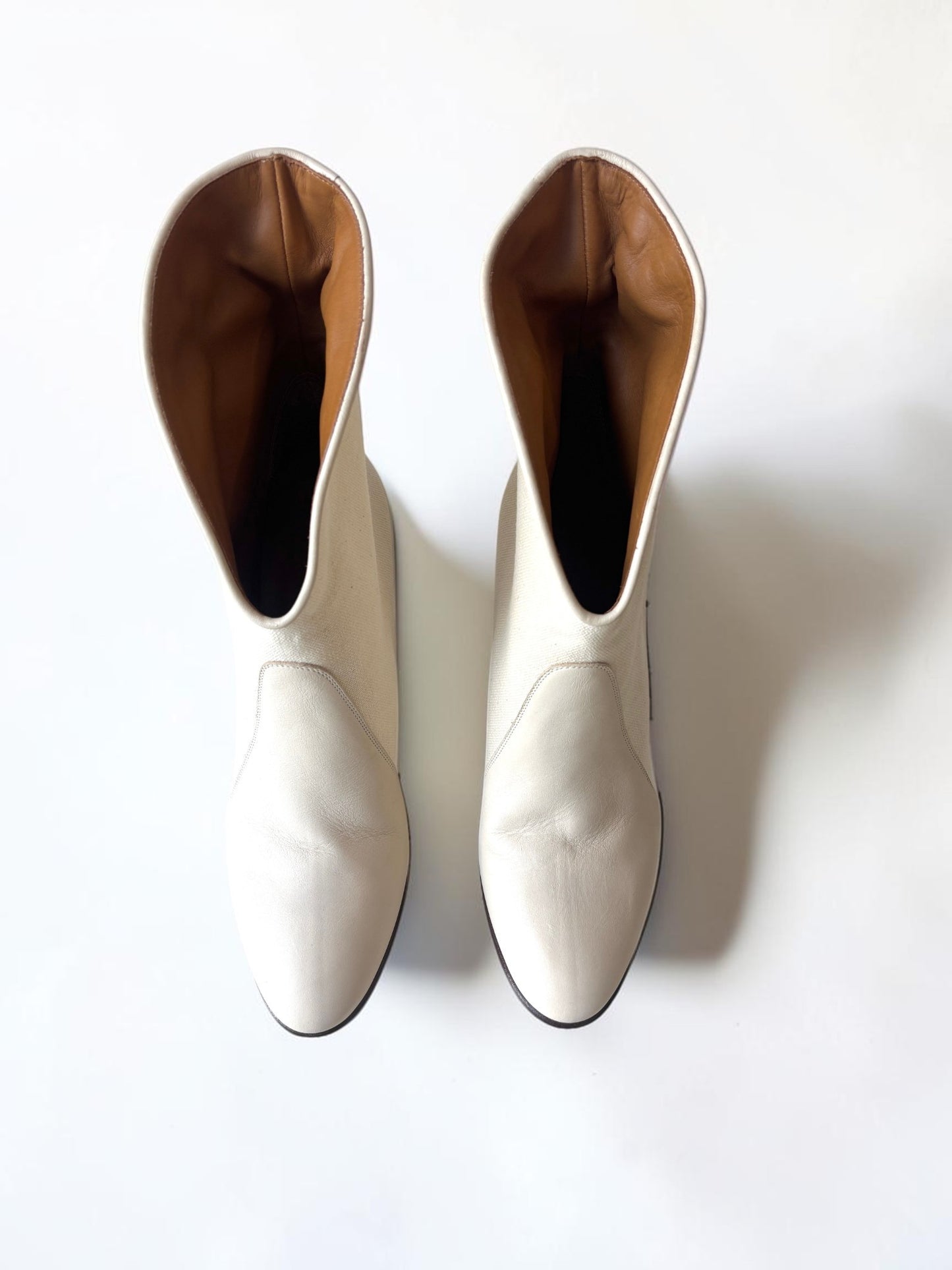 Chloé Two-Tone Canvas Leather Ankle Boot in Ecru - Size 38.5