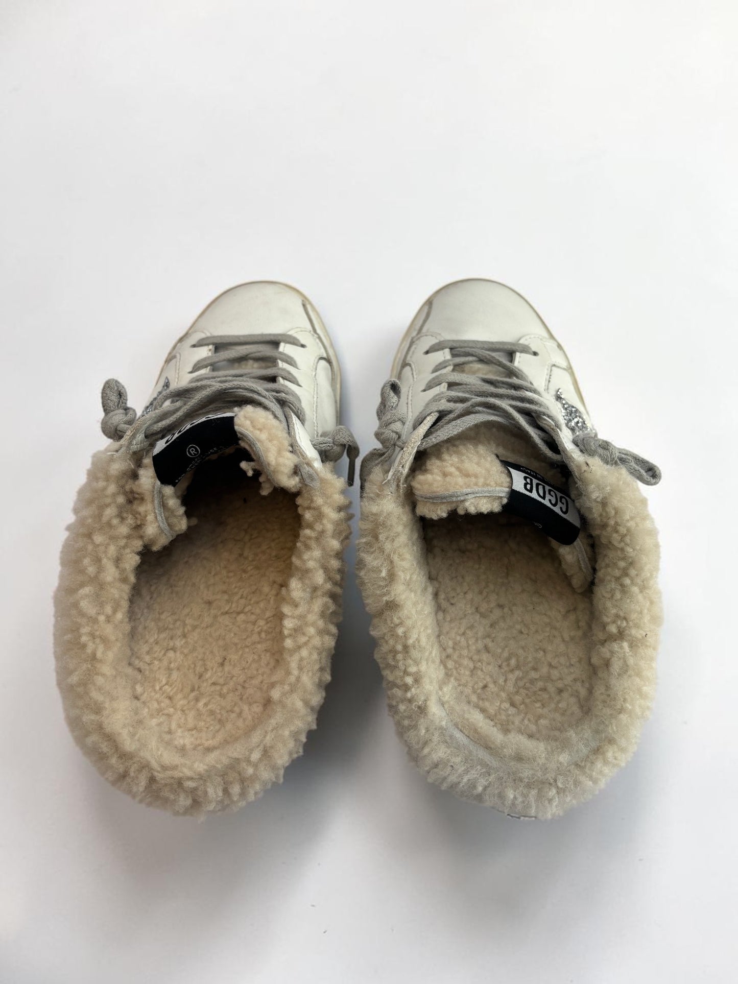 Golden Goose Deluxe Brand Super Star Sabot in White Leather with Sheearling Lining - 37