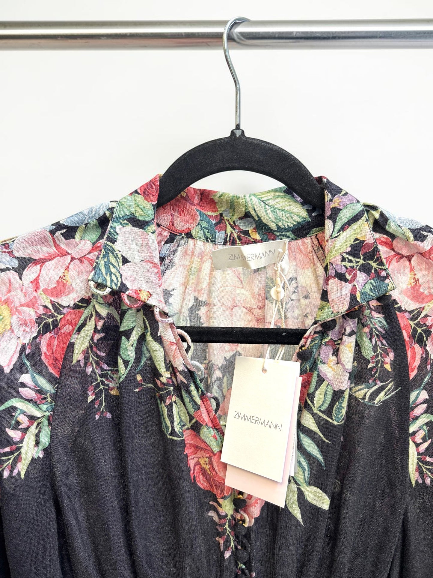 Zimmermann Bellitude Linen Maxi Dress in Black Floral- OP