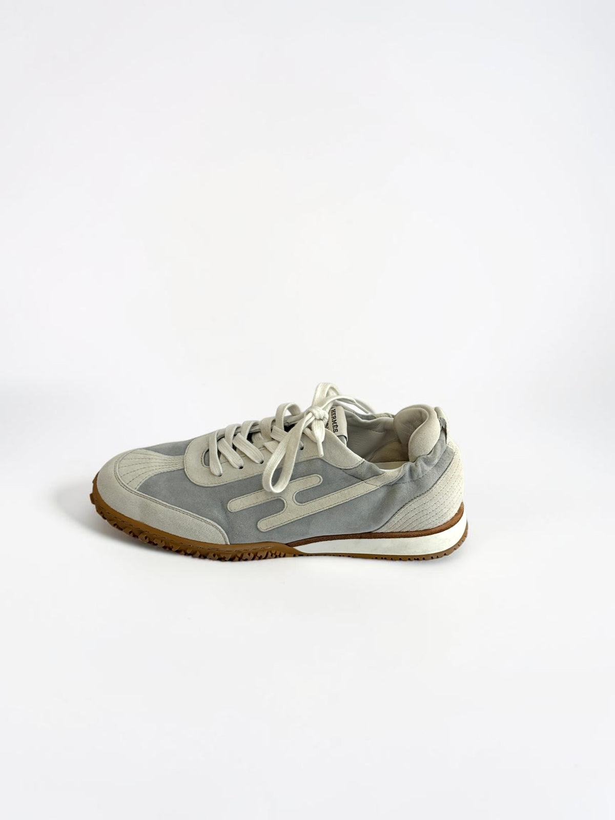 Hermès Jet Grey Suede & White Leather Sneakers — Size 38.5