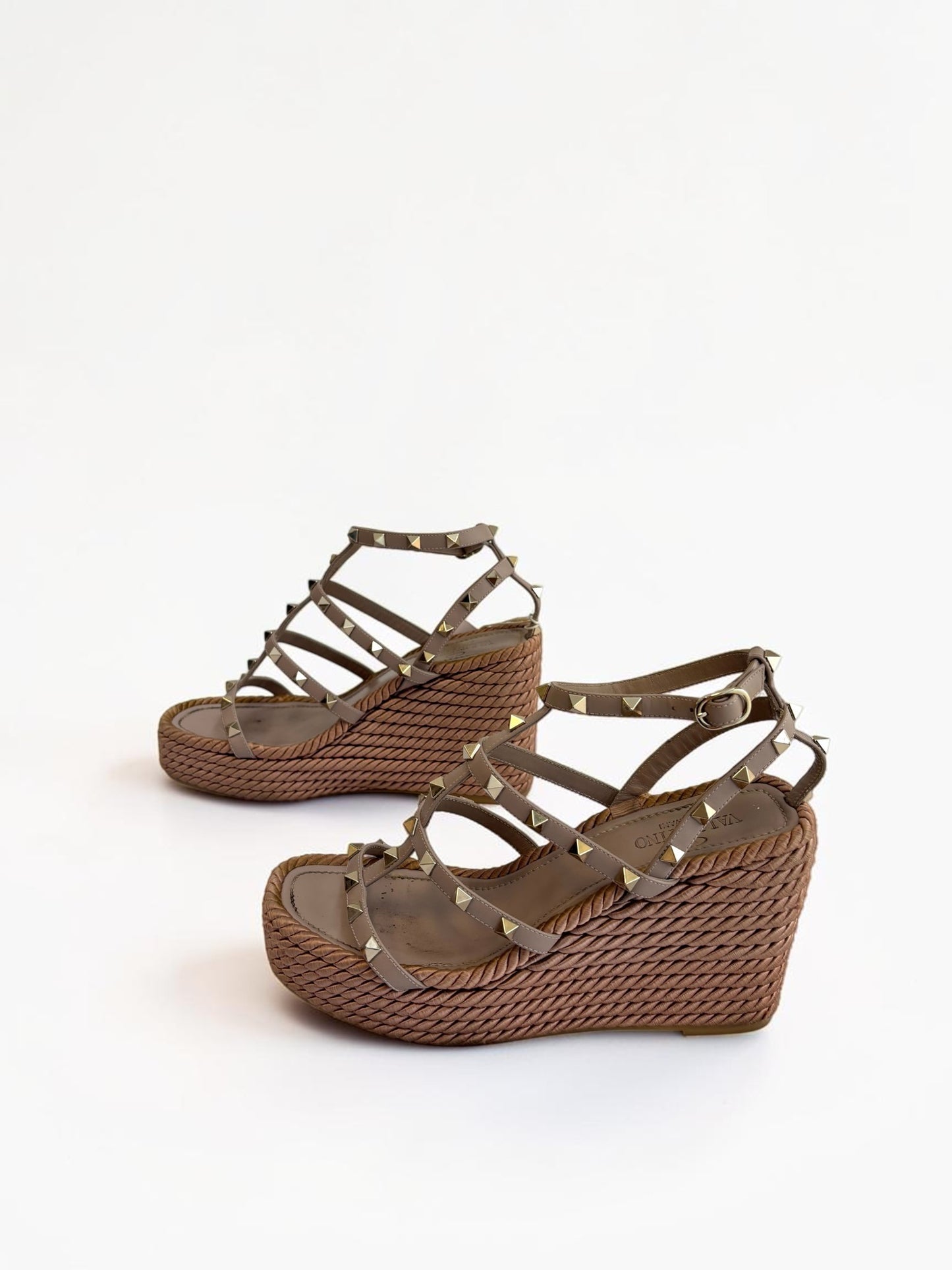 Valentino Garavani Rockstud Espadrille Wedge Sandal — Size 38