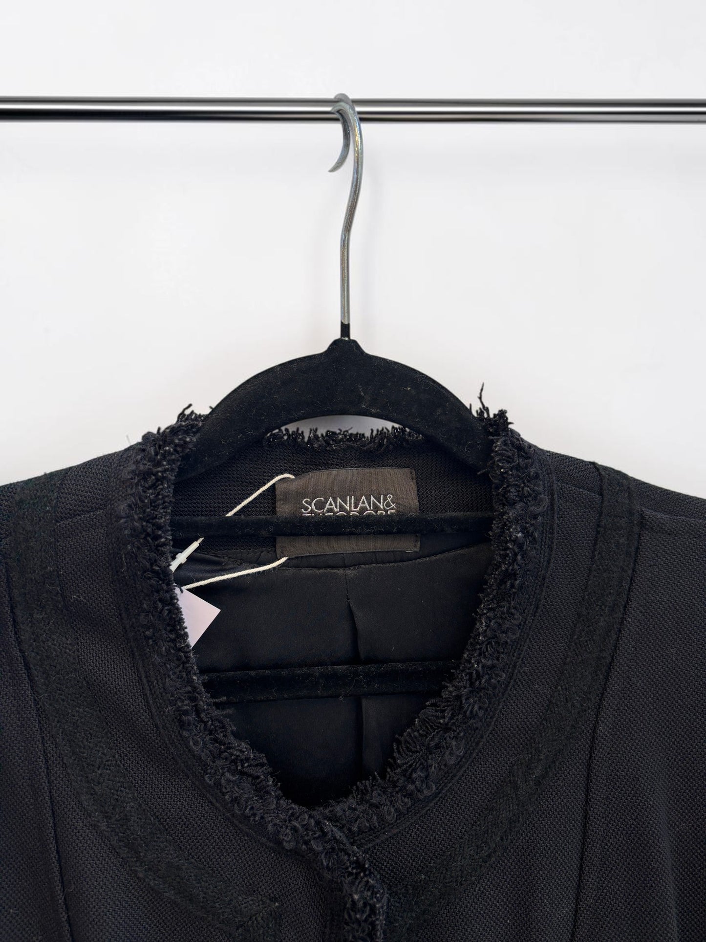 Scanlan Theodore Black Tweed Jacket with Fringe Trim — Size 10