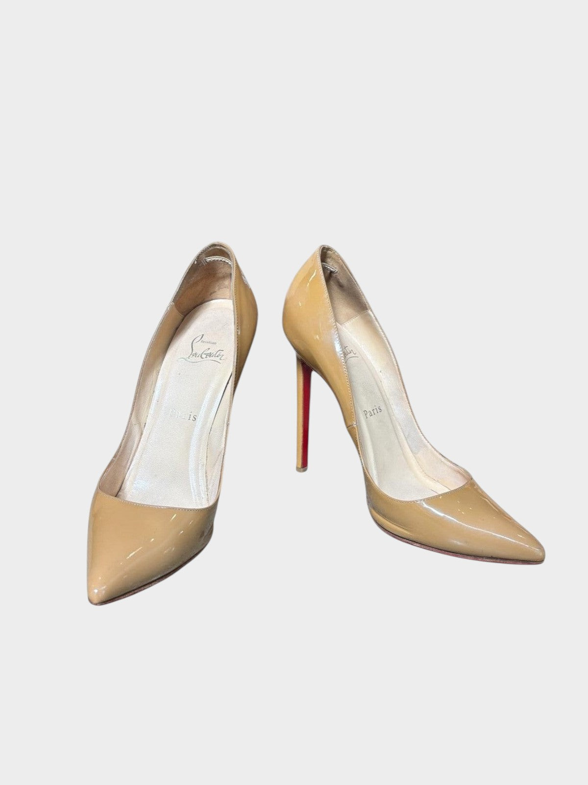 Lula and Mimi Christian Louboutin Pigalle 120mm nude patent leather pumps with iconic red soles