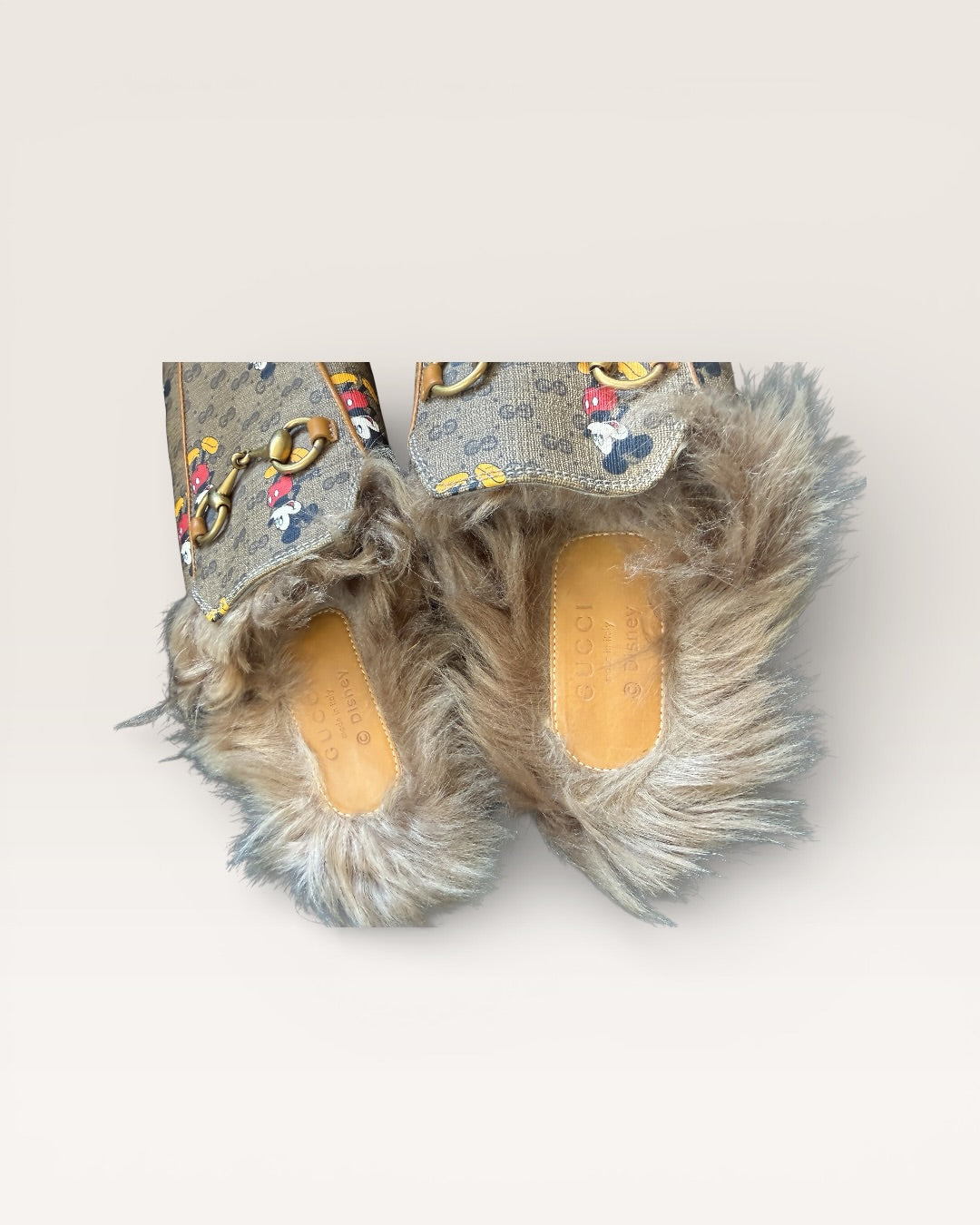 Gucci Princetown Mickey Mouse GG Supreme Fur Loafers Slippers Horsebit - 37