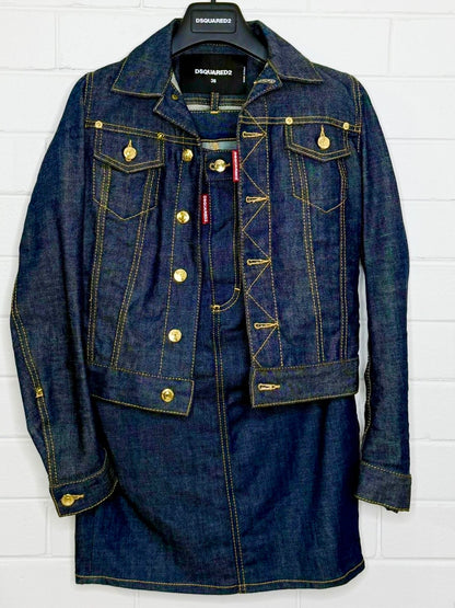 Dsquared2 Denim Jacket & Skirt Set SZ 38/40 Dark Wash NWT Condition