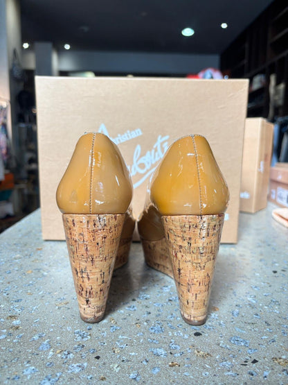 Christian Louboutin Une Plume Cork Wedge Pumps Nude Patent Leather – EU 37 – Platform Designer Heels Red 