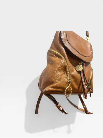 See By Chloé Tan Leather Backpack | Gold Ring Detail | Boho Luxe Designer Bag