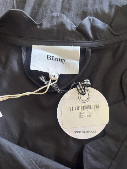 Binny Black Midi Dress | Scalloped Neckline | Cotton Belted Dress- 14