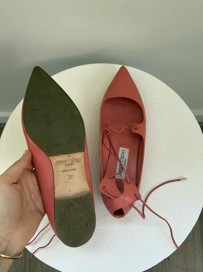 Jimmy Choo Patent Lace-Up Flats Coral- Size 38