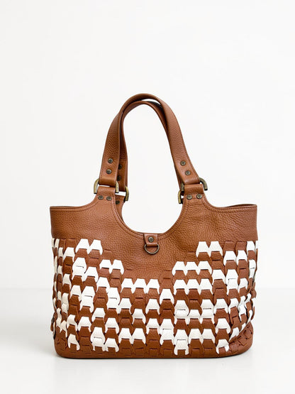 Mulberry Shoulder Bag — Brown & White Leather