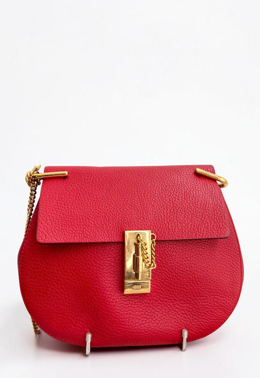 Chloe Drew Leather Shoulder Bag In Red