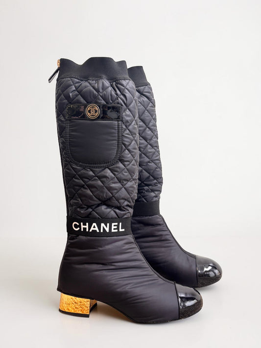 Chanel Convertible Quilted Fabric Leather Boots - 38