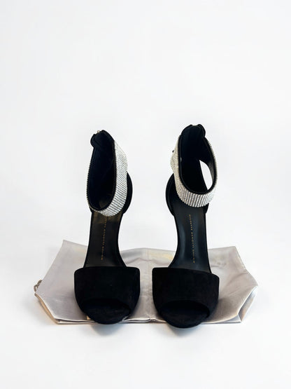 Giuseppe Zanotti Crystal Cuff Sandal in Black Suede - 39.5