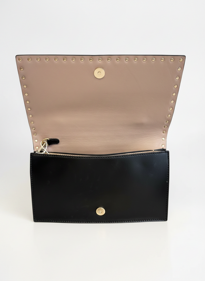 Valentino Black Smooth Calfskin Leather Rockstud Wristlet Clutch Gold Hardware