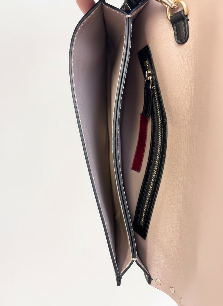 Valentino Black Smooth Calfskin Leather Rockstud Wristlet Clutch Gold Hardware