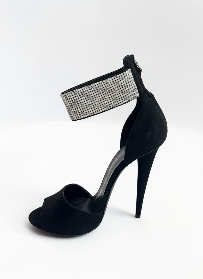 Giuseppe Zanotti Crystal Cuff Sandal in Black Suede - 39.5