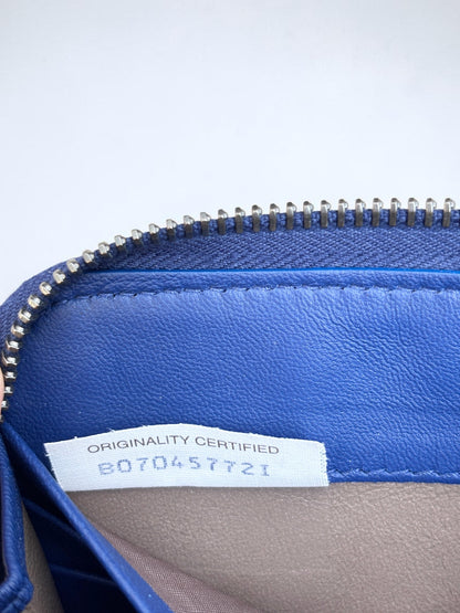 Bottega Veneta Intrecciato Zip Around Long Wallet Embossing Leather in Deep Blue