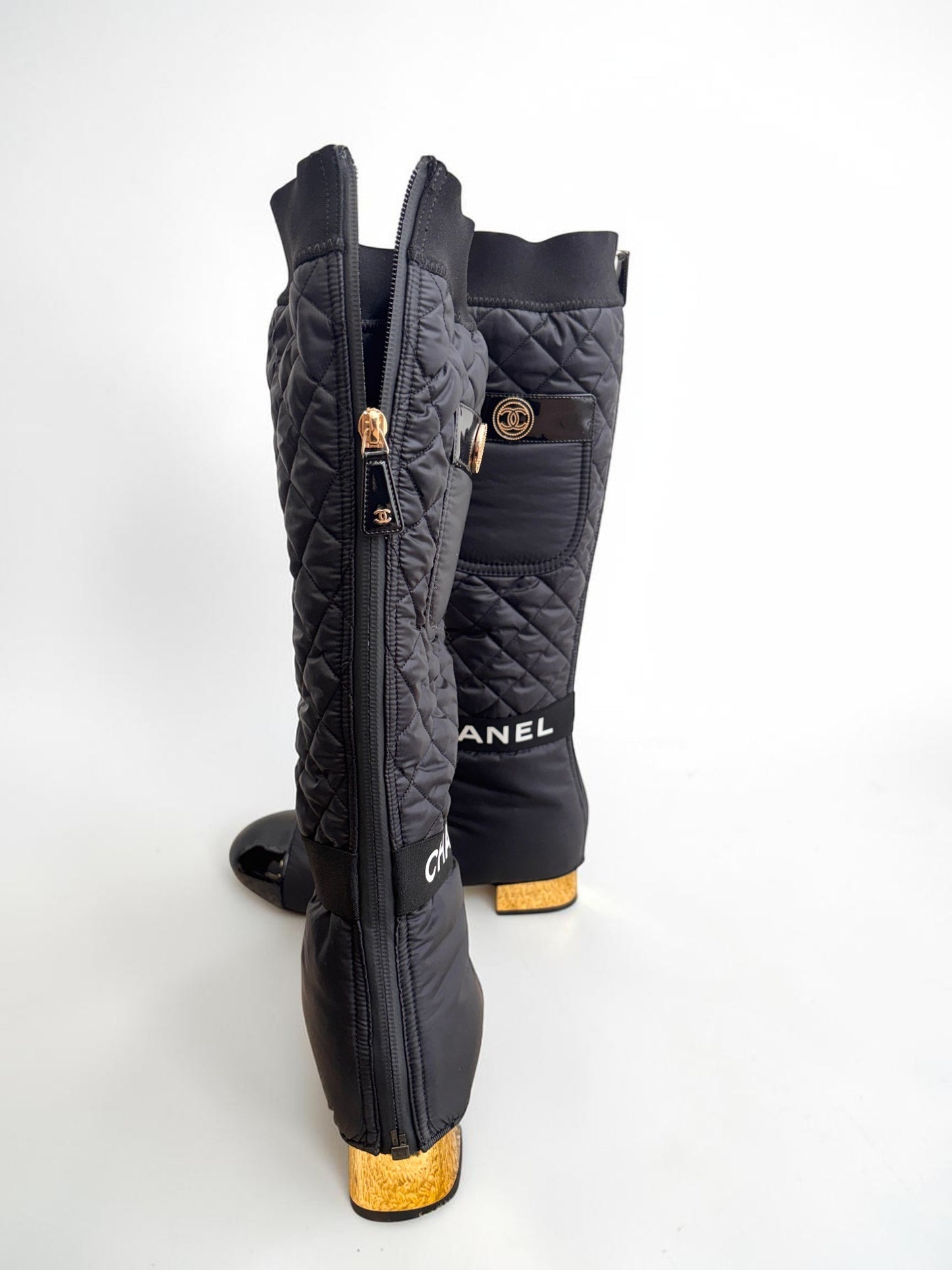 Chanel Convertible Quilted Fabric Leather Boots - 38