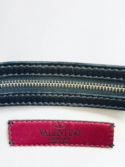 Valentino Black Smooth Calfskin Leather Rockstud Wristlet Clutch Gold Hardware