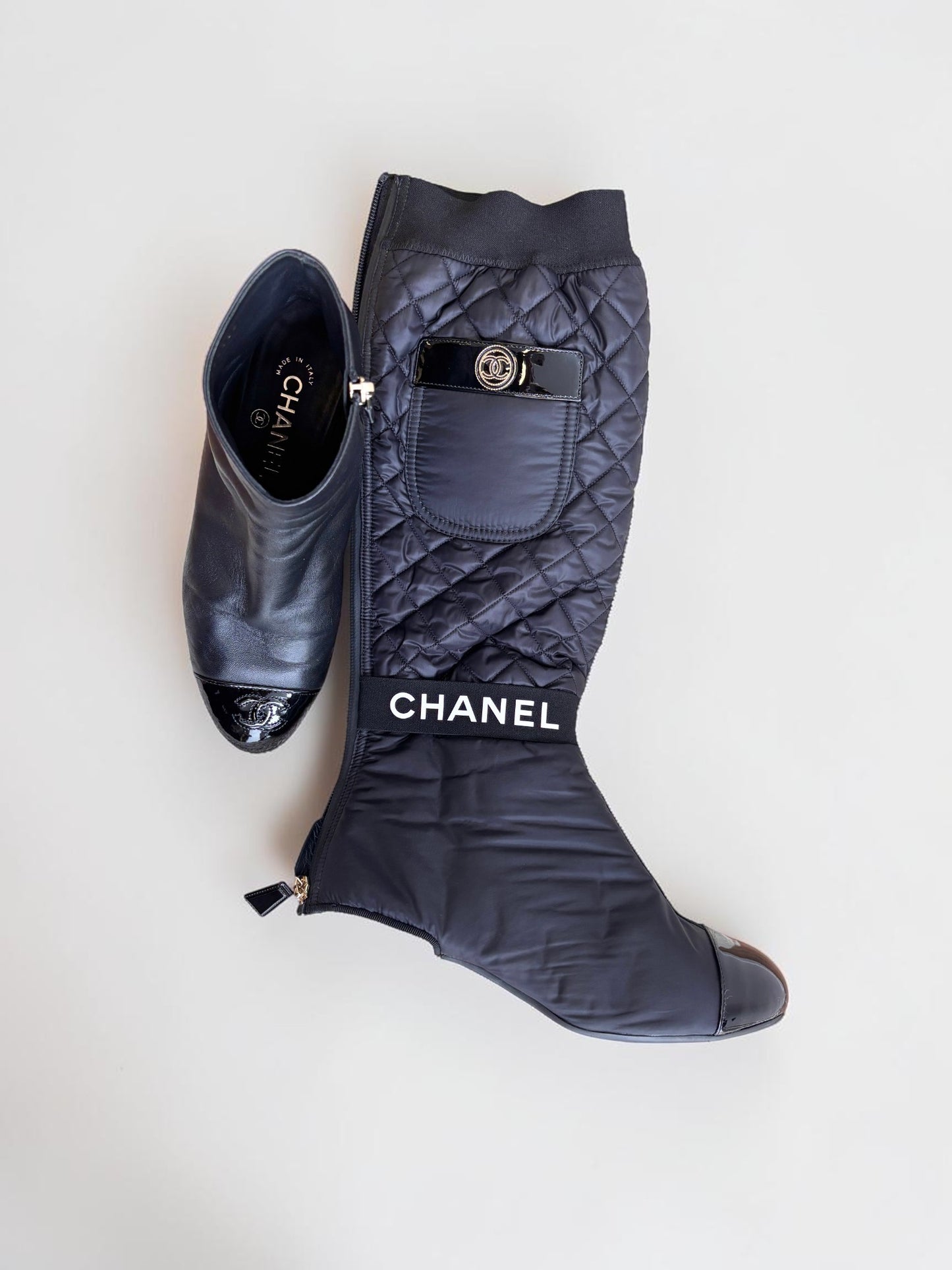 Chanel Convertible Quilted Fabric Leather Boots - 38