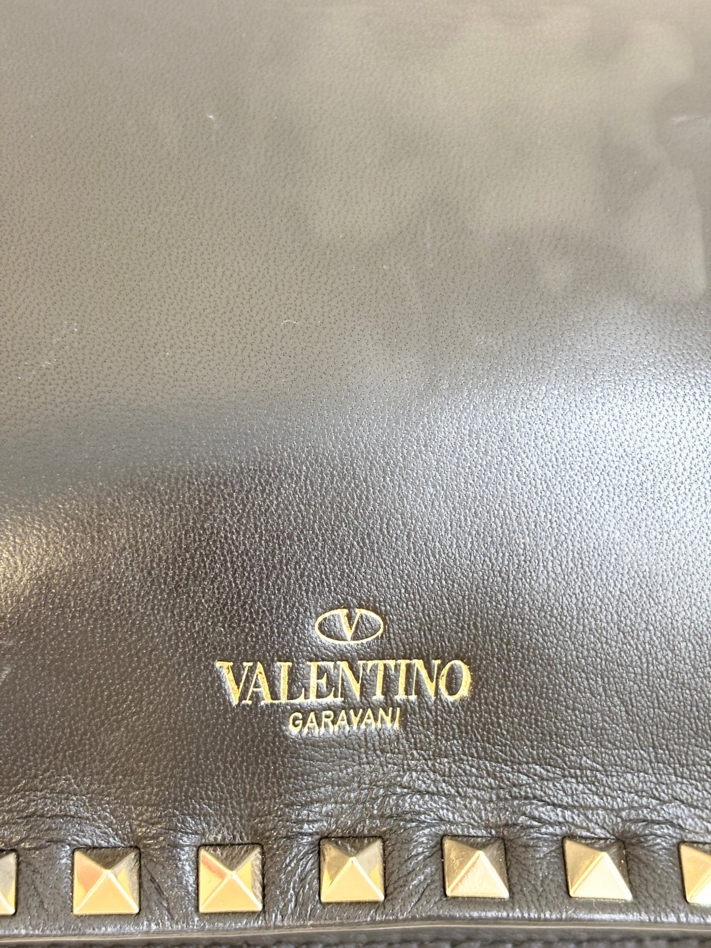 Valentino Black Smooth Calfskin Leather Rockstud Wristlet Clutch Gold Hardware