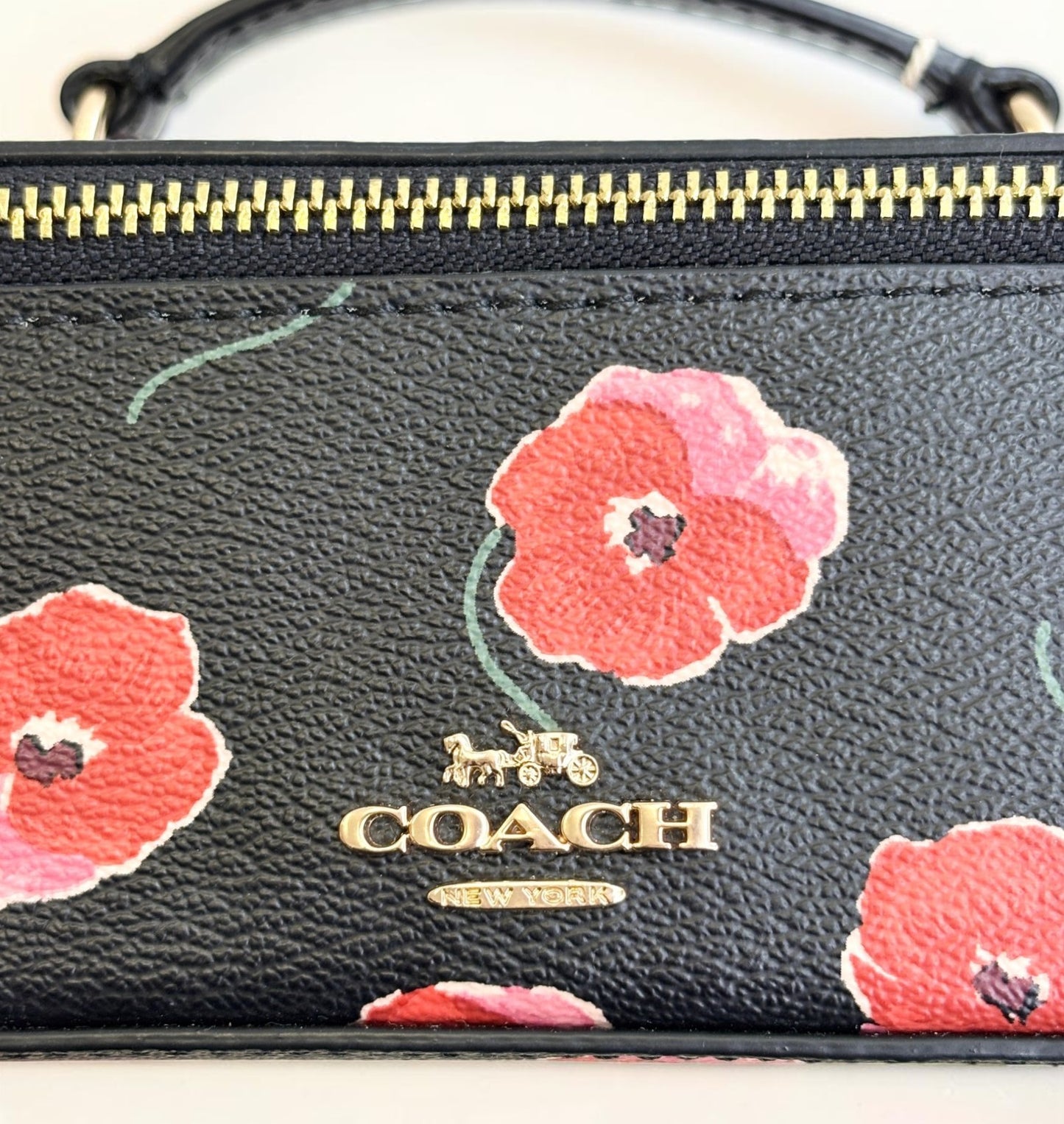 Coach Jewellery Case with Poppy Print Black Large Travel Zip Gold CDC13