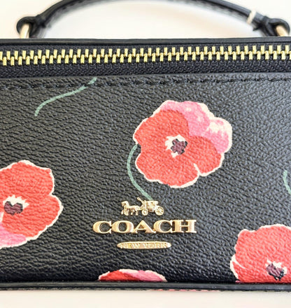 Coach Jewellery Case with Poppy Print Black Large Travel Zip Gold CDC13
