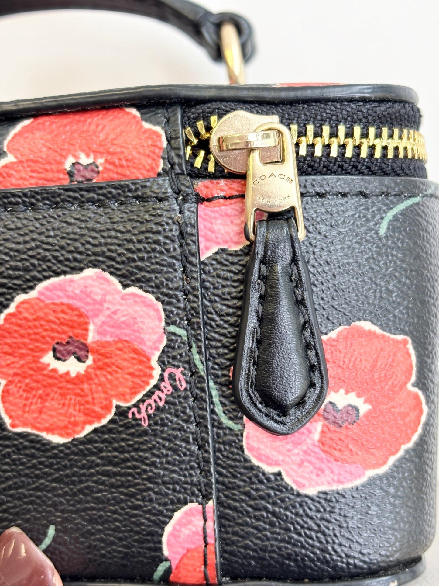 Coach Jewellery Case with Poppy Print Black Large Travel Zip Gold CDC13