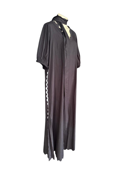 Binny Black Midi Dress | Scalloped Neckline | Cotton Belted Dress- 14