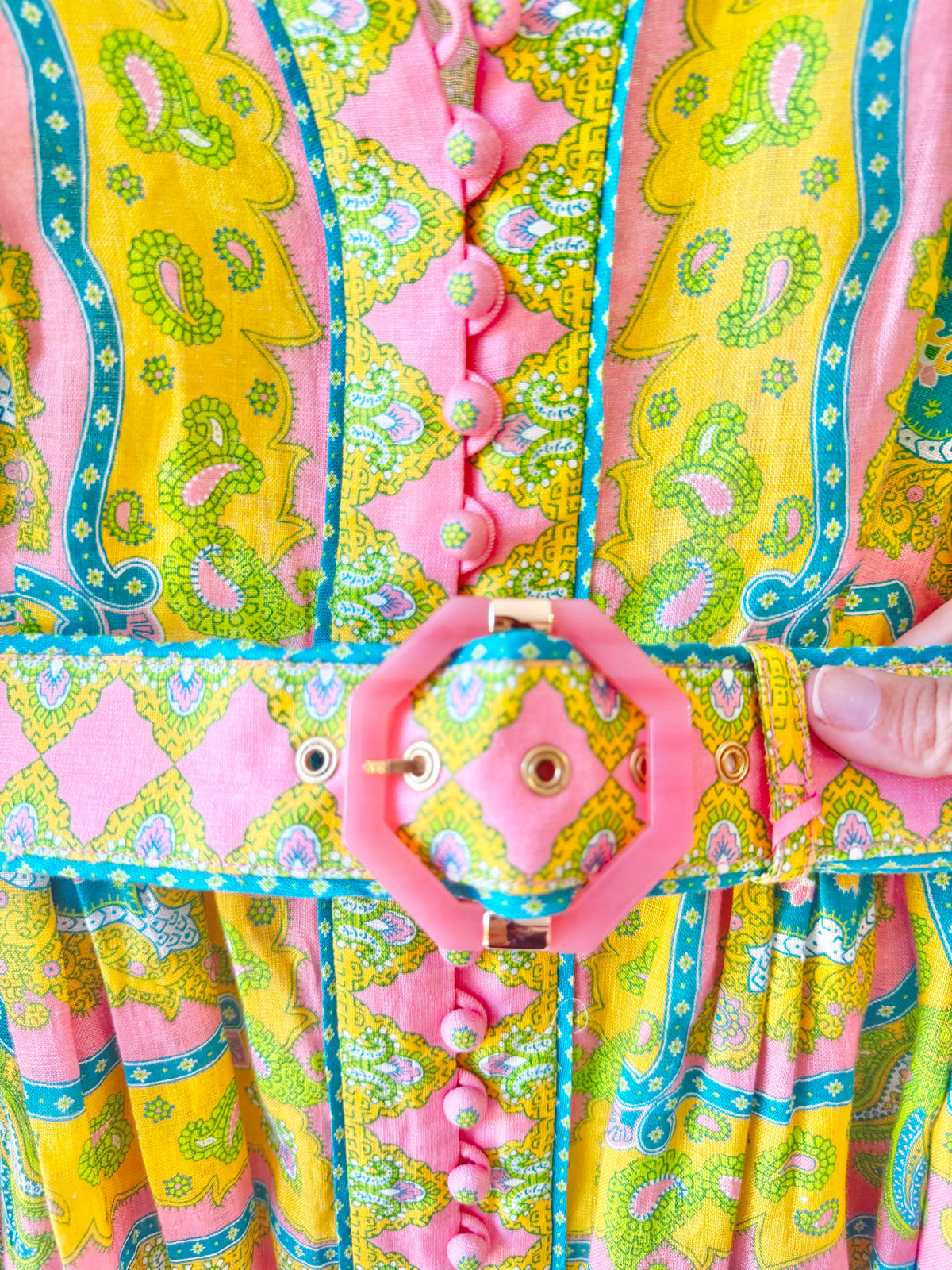 Zimmermann Estelle Buttoned Midi Dress Pink/Green Paisley- Size OP
