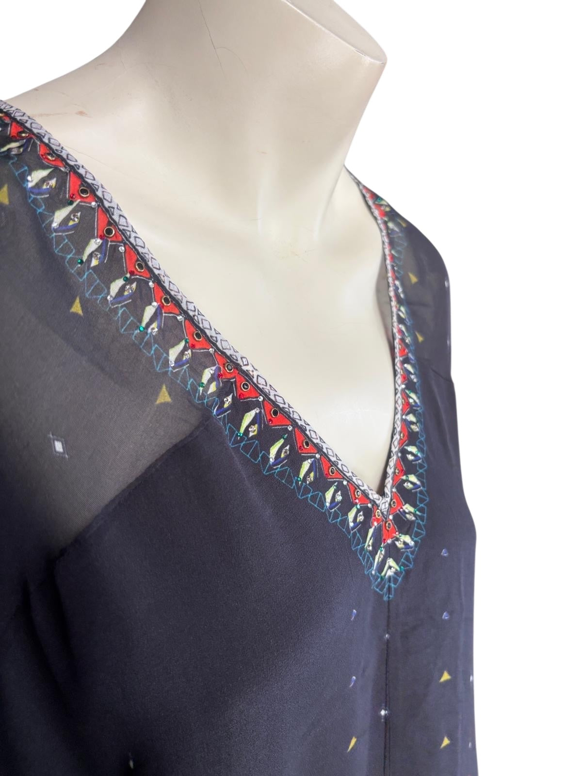 Camilla charcoal floral kaftan, one size, side view