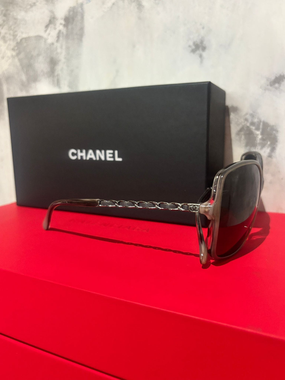 Chanel CH5210Q Square Sunglasses – Translucent Grey CC Chain – RRP $780 – With Original Box