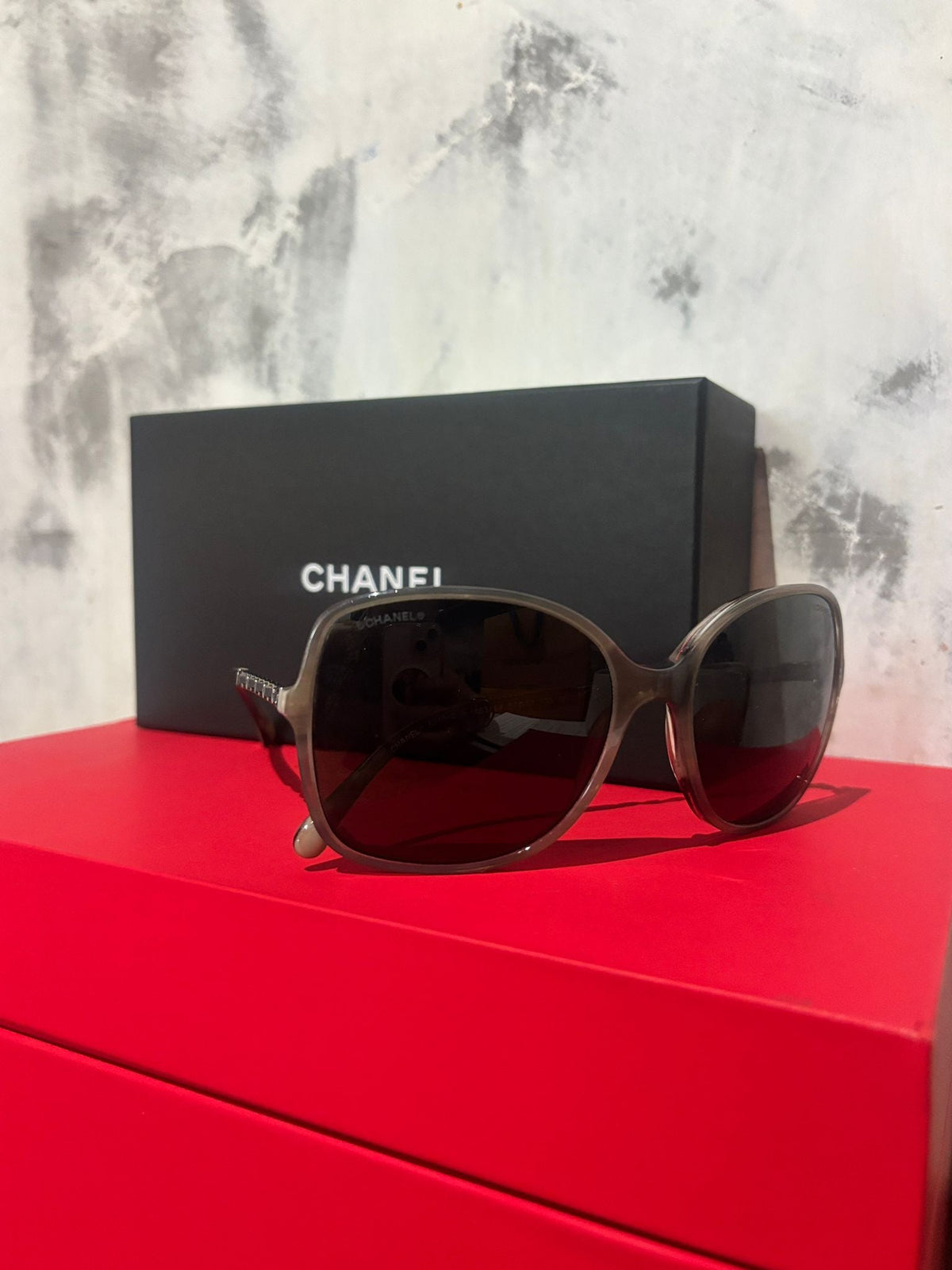 Chanel CH5210Q Square Sunglasses – Translucent Grey CC Chain – RRP $780 – With Original Box
