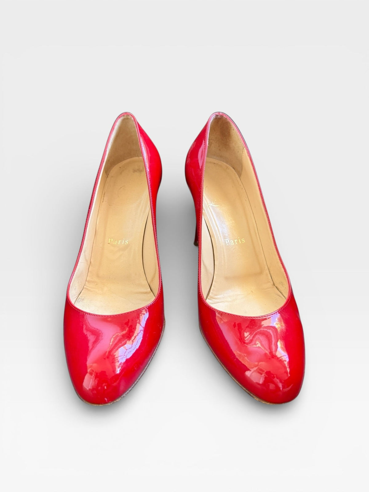 Christian Louboutin Kate 100 Red Patent Leather Pumps Heels EU 37.5 Pointed Toe Red Sole