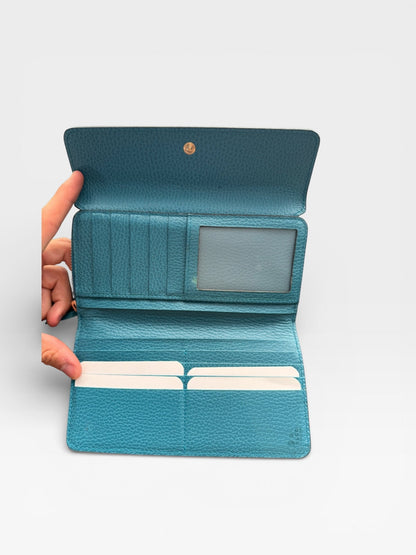 GUCCI Leather Long Wallet in Turquoise Blue
