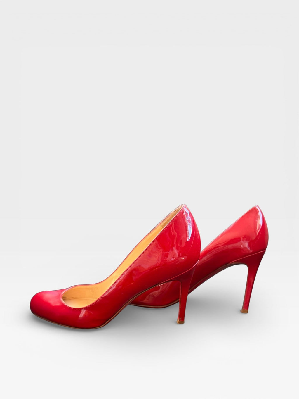 Christian Louboutin Kate 100 Red Patent Leather Pumps Heels EU 37.5 Pointed Toe Red Sole