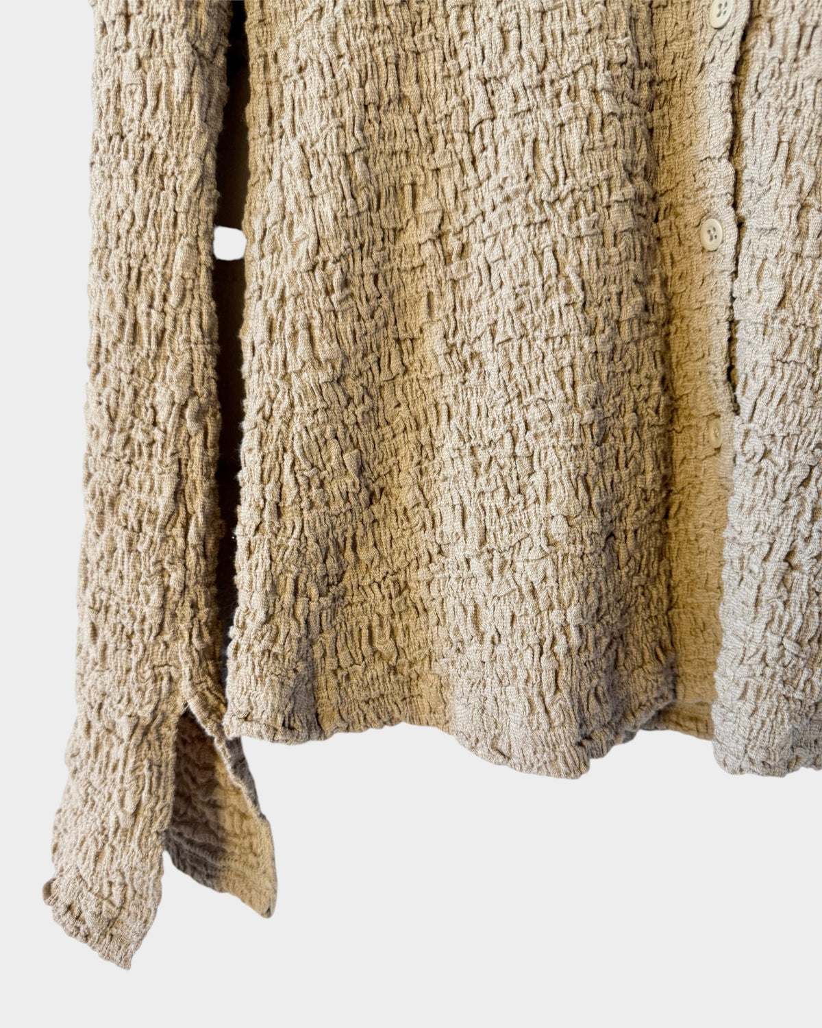ODE Marly sand beige knit set, long-sleeve button blouse