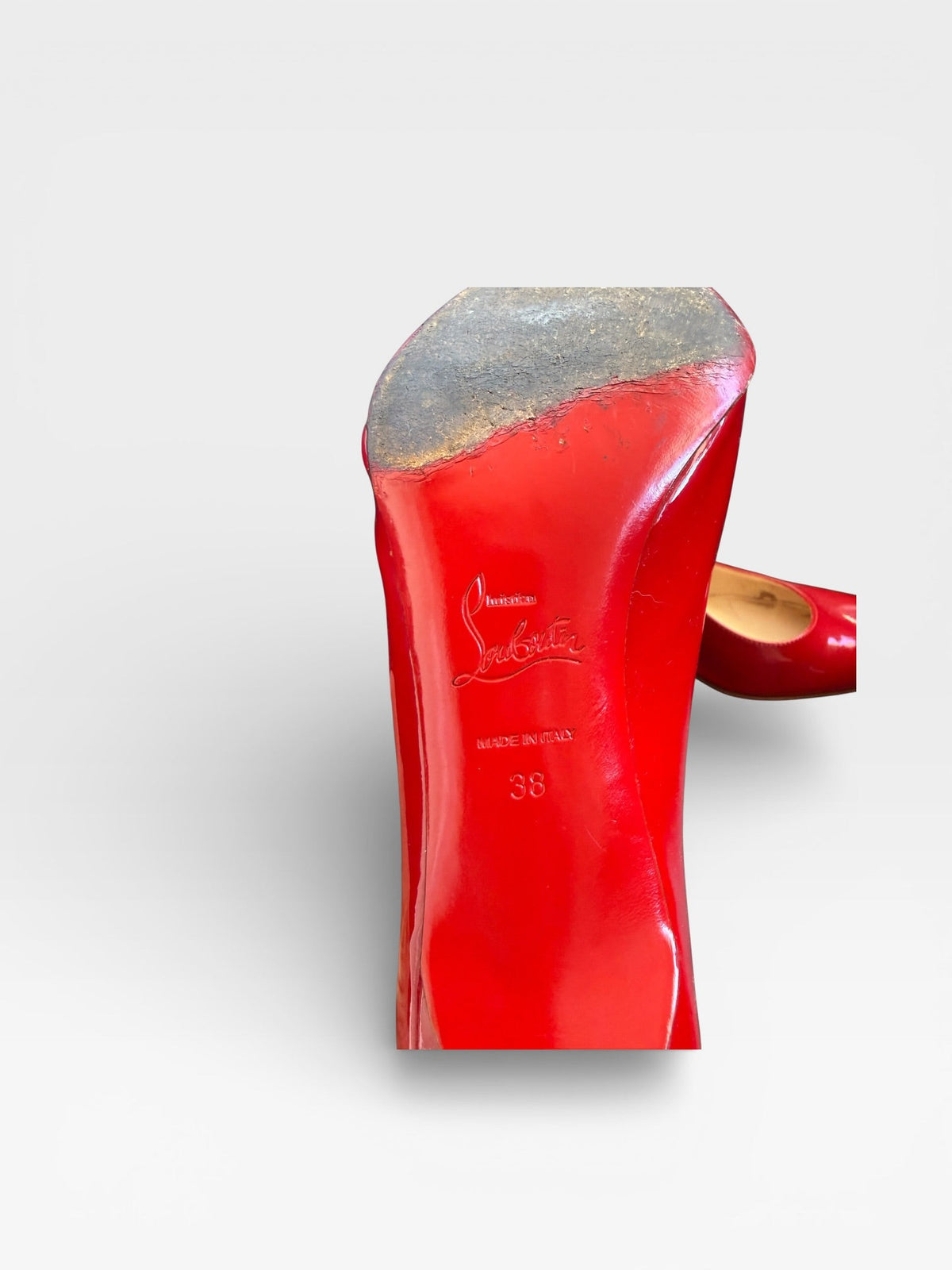 Christian Louboutin Kate 100 Red Patent Leather Pumps Heels EU 37.5 Pointed Toe Red Sole