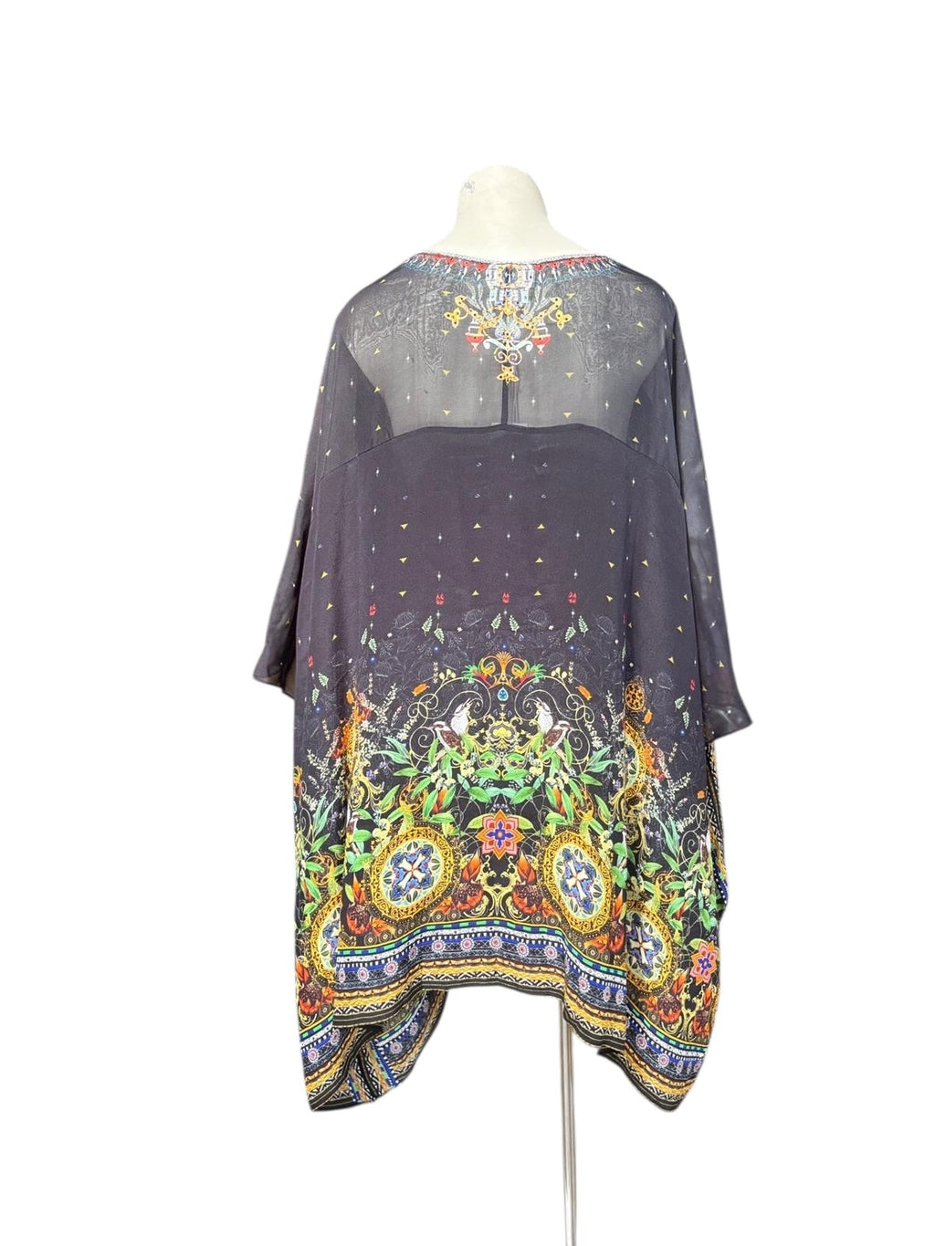 Camilla Heath Betty kaftan in charcoal, back view with embellished yoke
