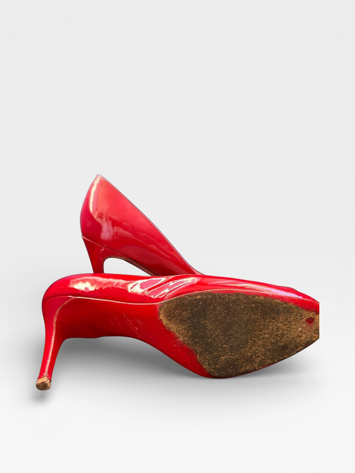 Christian Louboutin Kate 100 Red Patent Leather Pumps Heels EU 37.5 Pointed Toe Red Sole