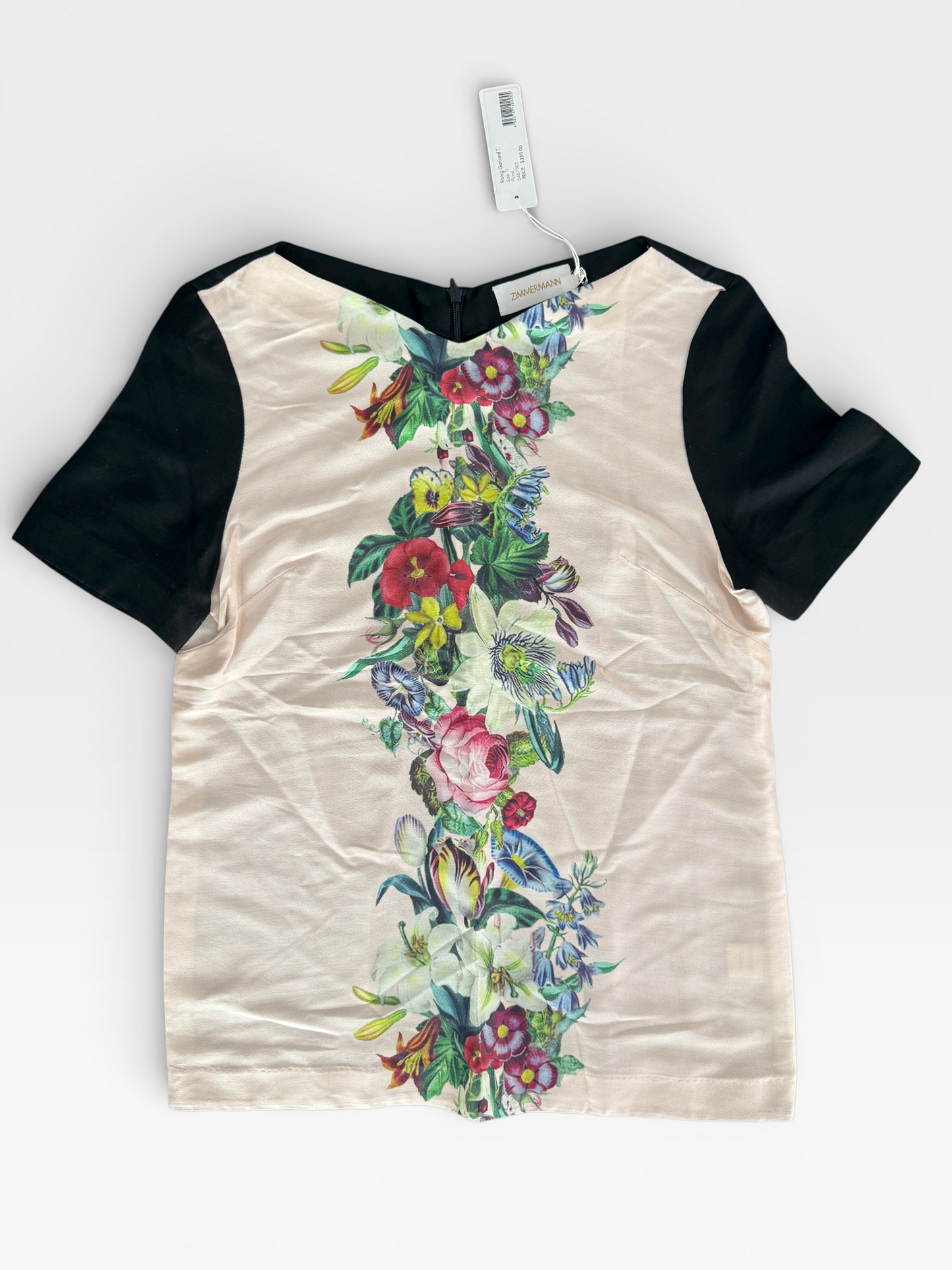 Zimmermann Rising Garland Top – Floral Silk Blouse, Short Sleeve, NWT- Size 0