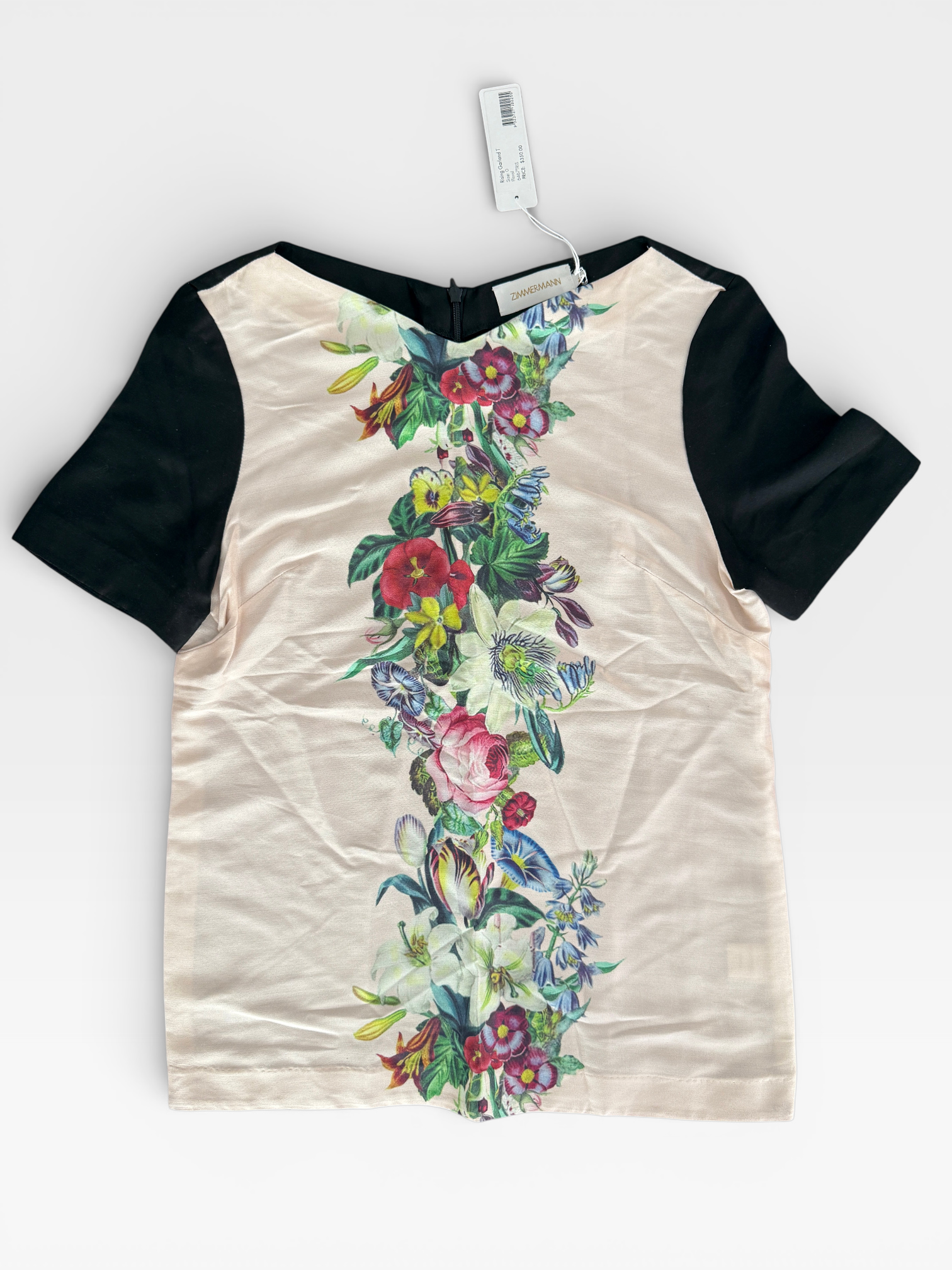 Zimmermann Rising Garland Top – Floral Silk Blouse, Short Sleeve, NWT- Size 0