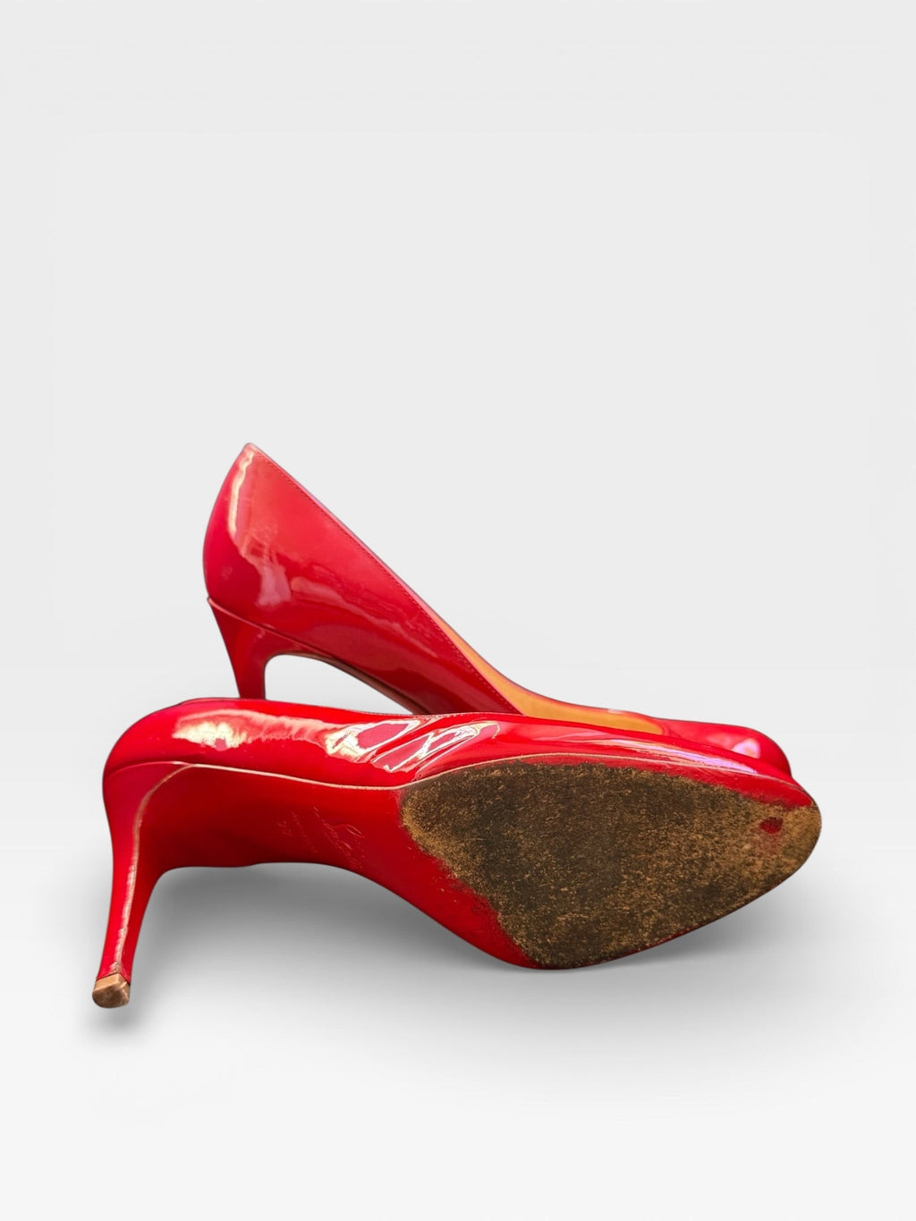 Christian Louboutin Kate 100 Red Patent Leather Pumps Heels EU 37.5 Pointed Toe Red Sole